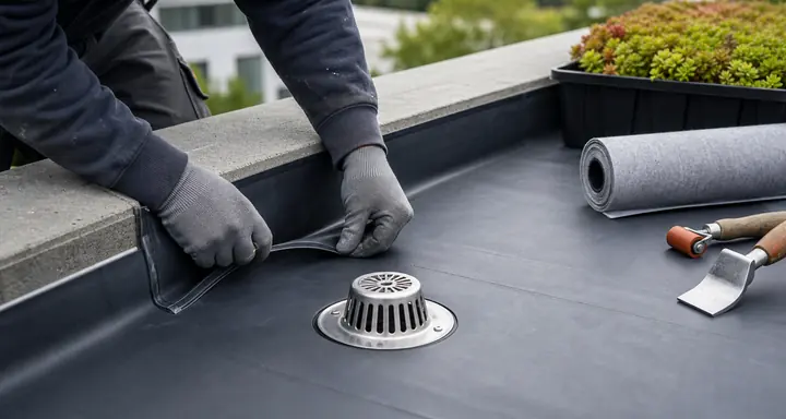 Detail hydroizolační práce na střeše